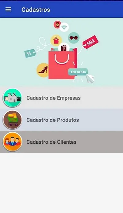 Cadastro no App Kontrole, com empresas, produtos e clientes