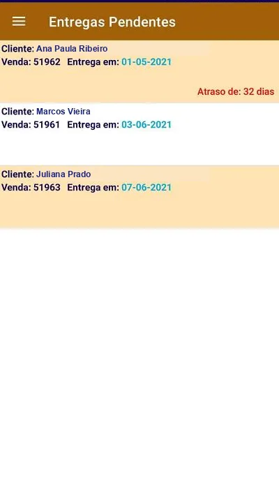 Entregas no App Kontrole, com o tempo de atraso