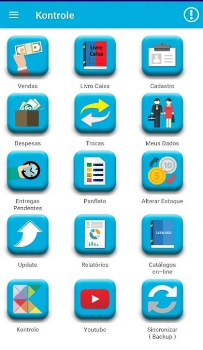 Tela principal do App Kontrole com a grade de módulos